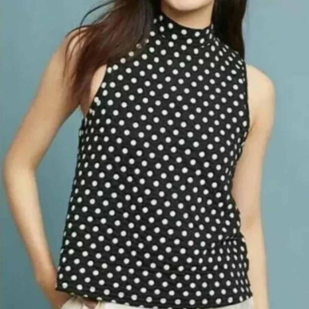 Anthropologie black and white dot top xs